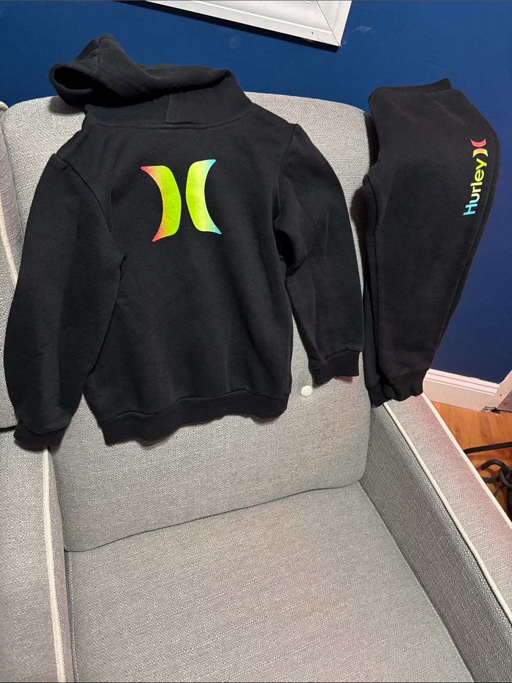 Hurley Black Kids Hoodie & Sweatpants Set with Rainbow Logo